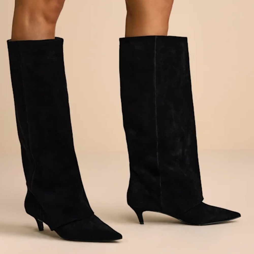 Steve Madden Black Suede Pointed-Toe Knee Boots